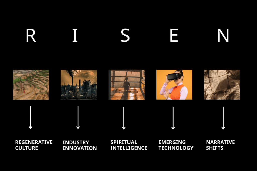 Illustration representing the RISEN conscious brand strategic framework guiding purpose-driven business in a changing world